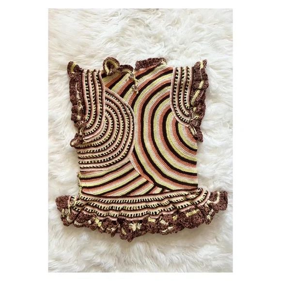 New! ULLA JOHNSON “Aurora” Ruffled Crochet Knit Top - Picture 12 of 14